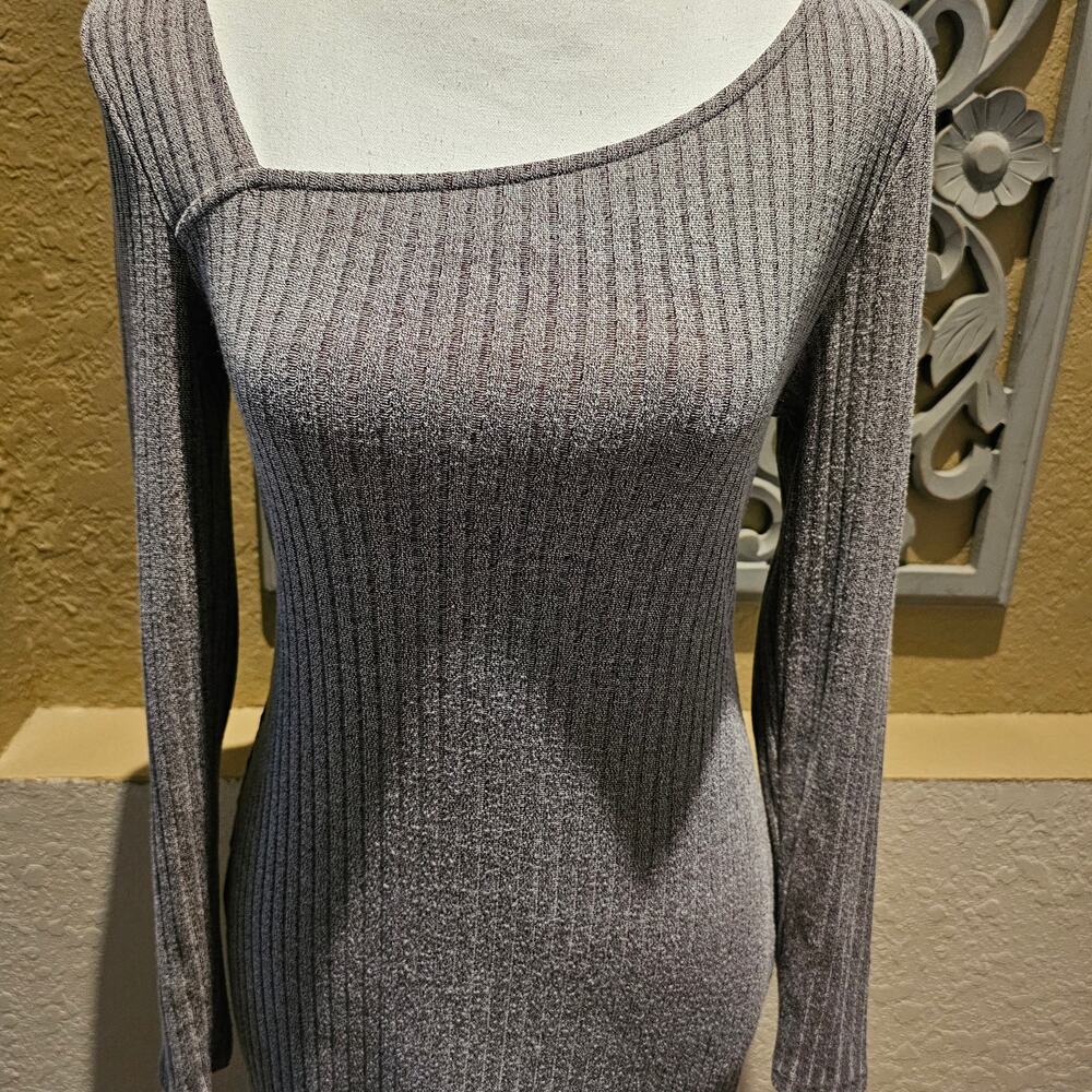 A New Day Ribbed Midi Dress XS Taupe Bodycon Minimalist Capsule Modern Classic - Picture 5 of 9